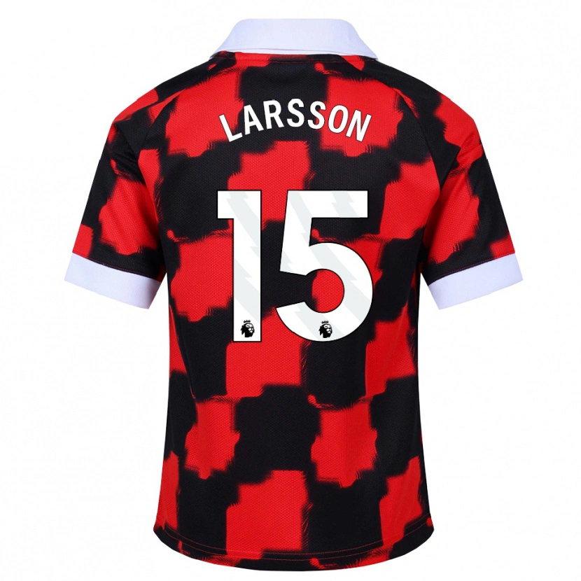 Danxen Criança Camisola Hugo Larsson #15 Vermelho Branco Preto Alternativa 2026/27 Camisa