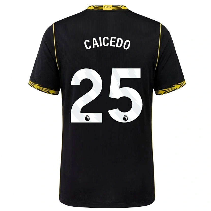 Danxen Homem Camisola Moisés Caicedo #25 Preto Amarelo Alternativa 2026/27 Camisa