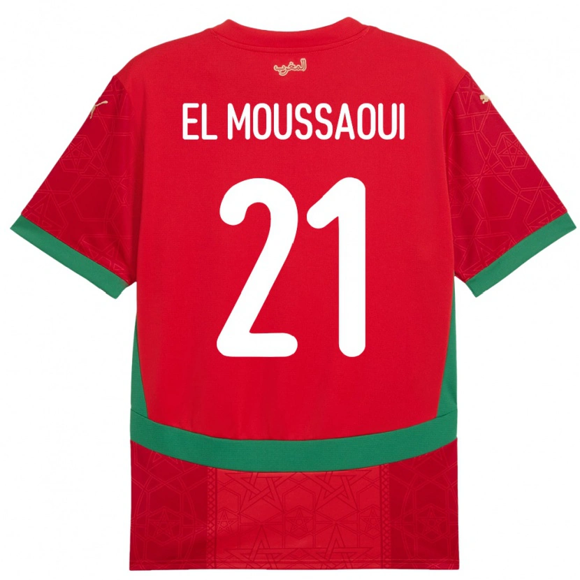 Danxen Criança Camisola Marrocos Tajeddine El Moussaoui #21 Vermelho Principal 24-26 Camisa