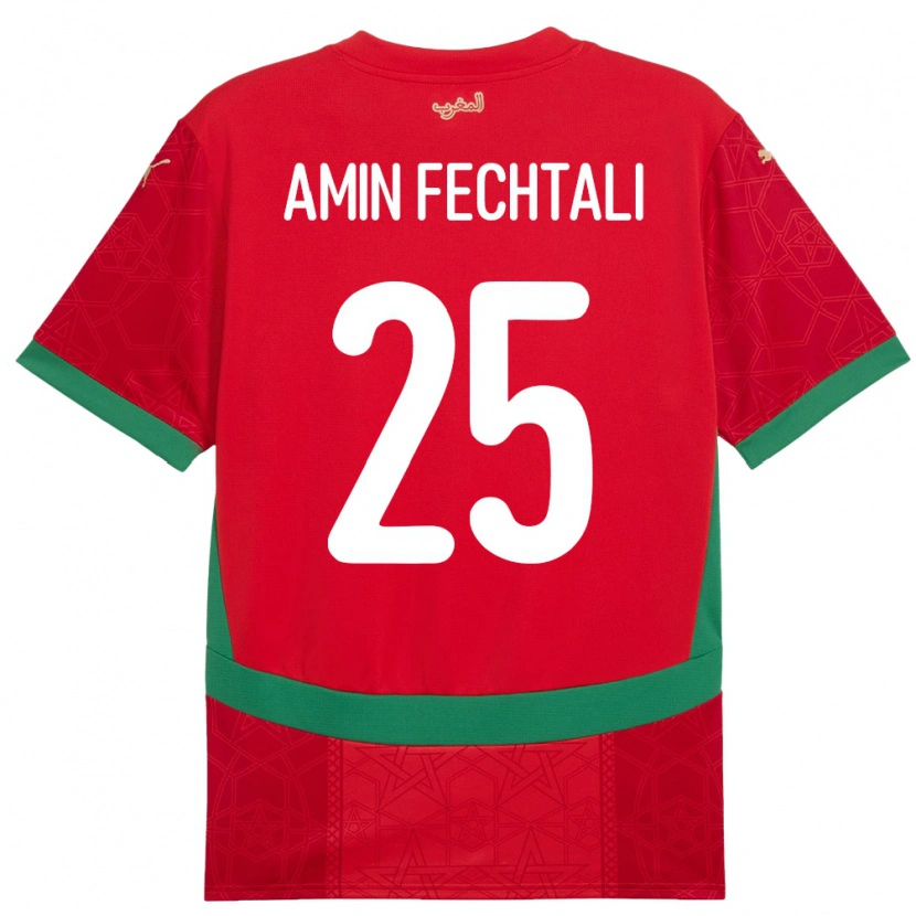 Danxen Criança Camisola Marrocos Oualid Amin Fechtali #25 Vermelho Principal 24-26 Camisa