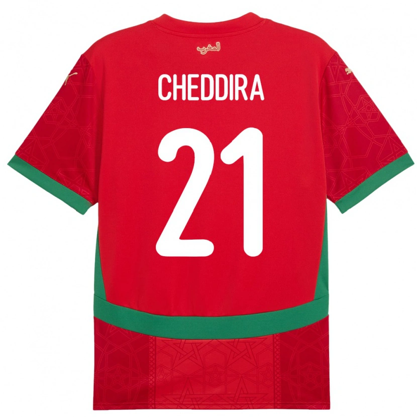 Danxen Criança Camisola Marrocos Walid Cheddira #21 Vermelho Principal 24-26 Camisa