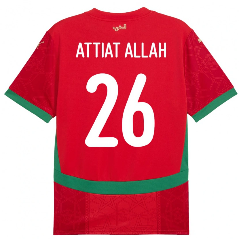 Danxen Criança Camisola Marrocos Yahia Attiat-Allah #26 Vermelho Principal 24-26 Camisa