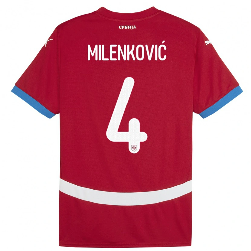 Danxen Criança Camisola Sérvia Nikola Milenković #4 Vermelho Principal 24-26 Camisa