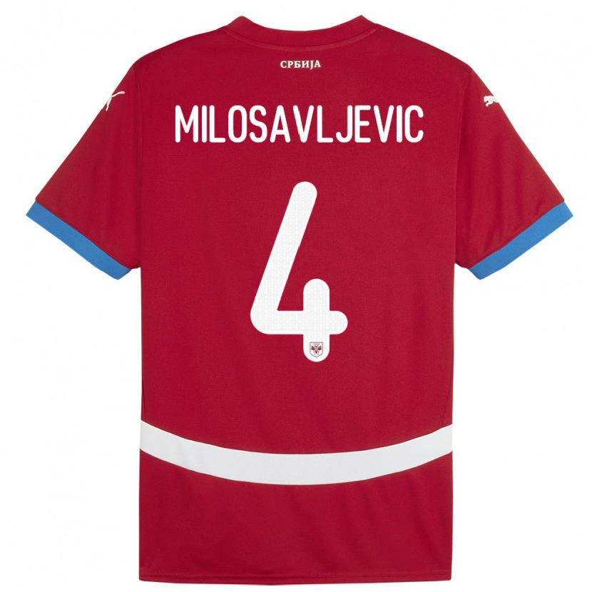 Danxen Criança Camisola Sérvia Veljko Milosavljevic #4 Vermelho Principal 24-26 Camisa
