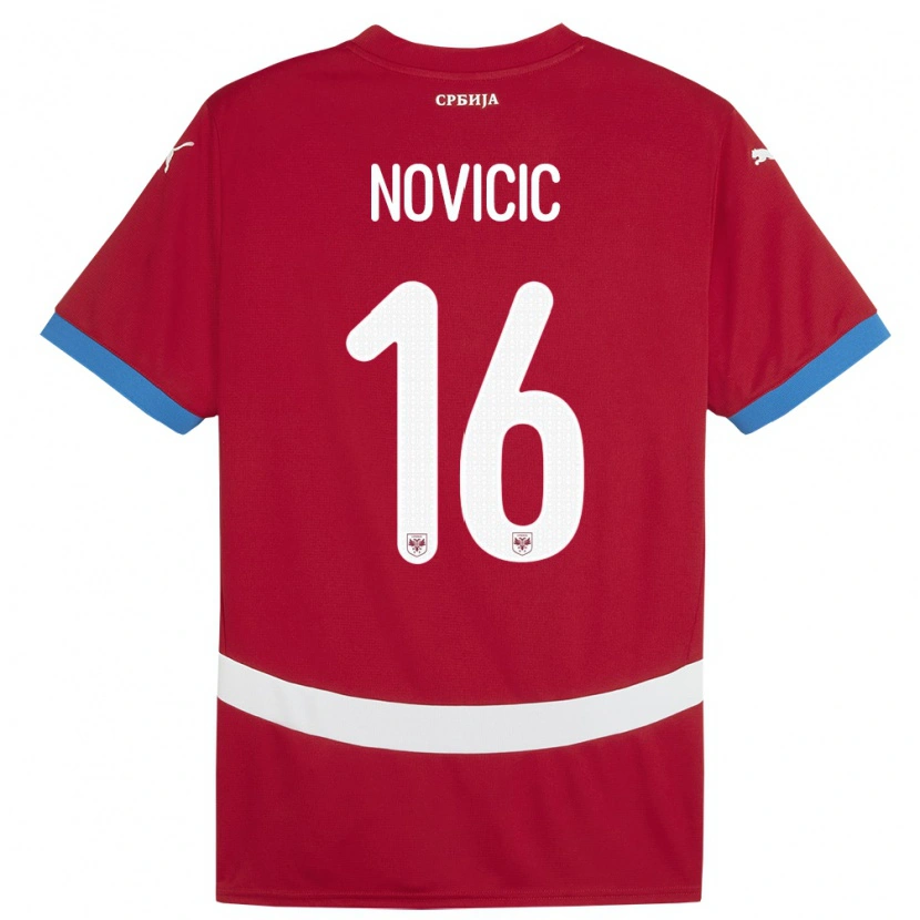 Danxen Criança Camisola Sérvia Vasilije Novicic #16 Vermelho Principal 24-26 Camisa
