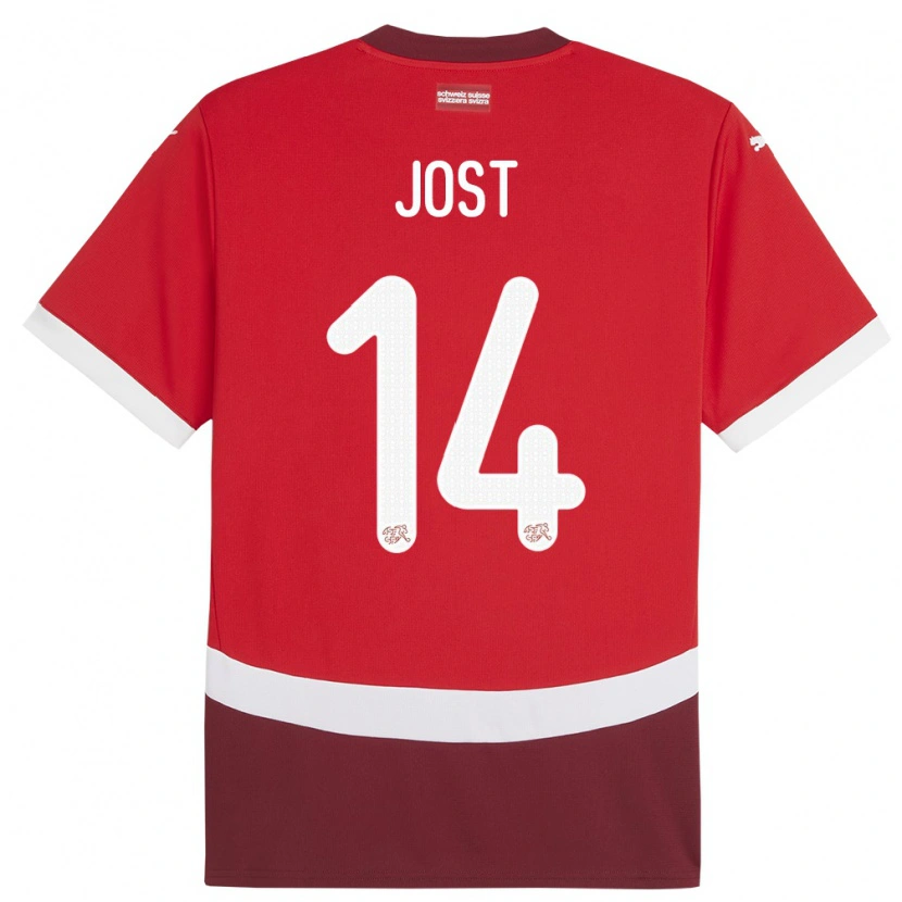 Danxen Criança Camisola Suiça Tristan Jost #14 Vermelho Principal 24-26 Camisa