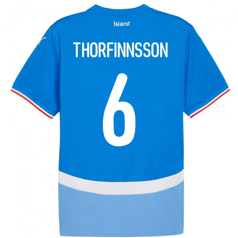 Danxen Criança Camisola Islândia Mikael Máni Thorfinnsson #6 Azul Principal 24-26 Camisa