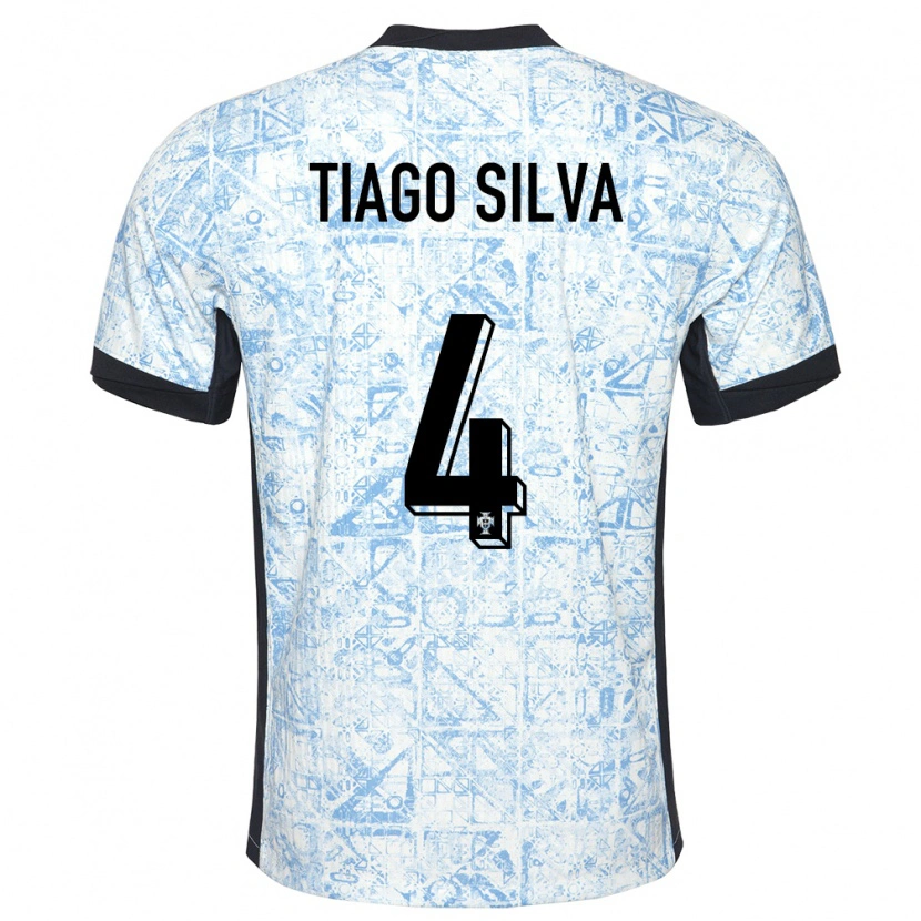 Danxen Criança Camisola Portugal Tiago Silva #4 Azul Creme Alternativa 24-26 Camisa