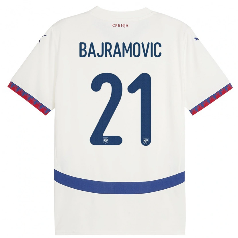 Danxen Criança Camisola Sérvia Eldin Bajramovic #21 Branco Alternativa 24-26 Camisa