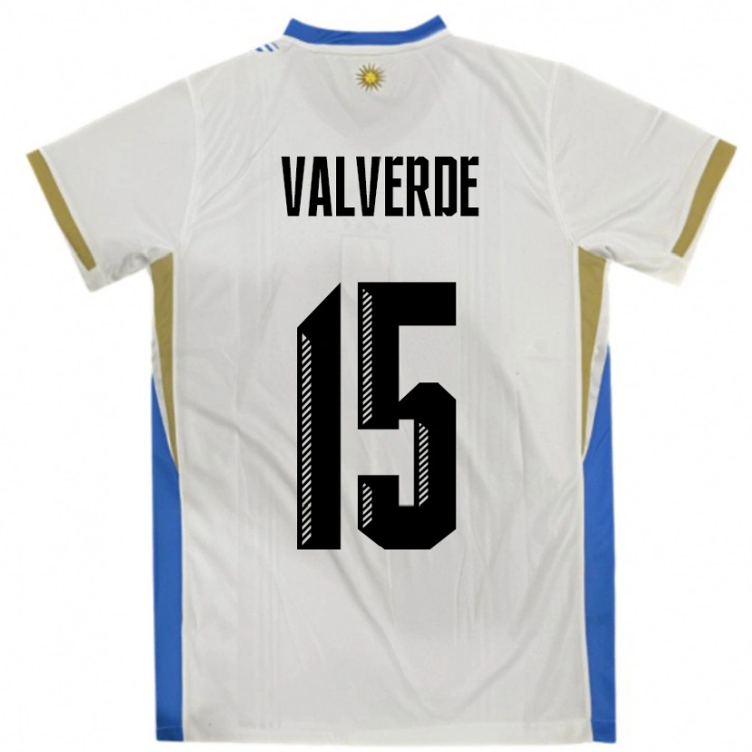 Danxen Criança Camisola Uruguai Federico Valverde #15 Branco Azul Alternativa 24-26 Camisa