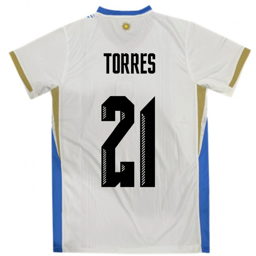 Danxen Criança Camisola Uruguai Facundo Torres #21 Branco Azul Alternativa 24-26 Camisa