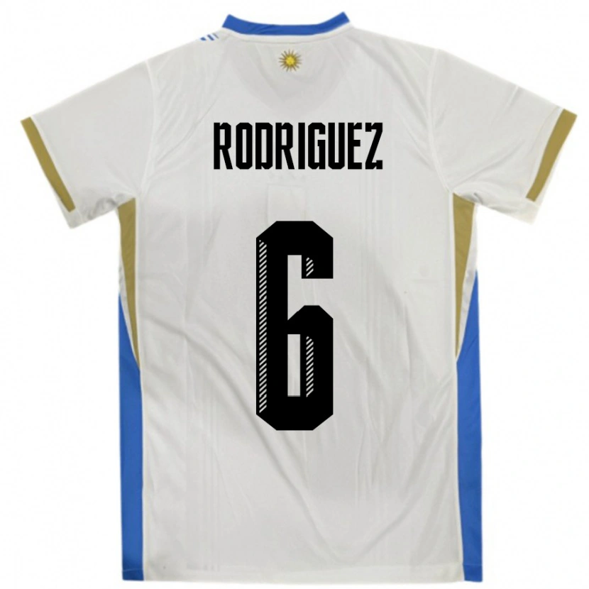 Danxen Criança Camisola Uruguai Valentín Rodríguez #6 Branco Azul Alternativa 24-26 Camisa