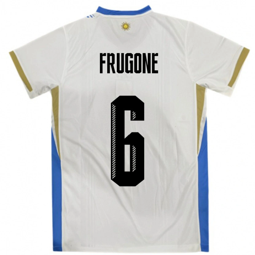 Danxen Criança Camisola Uruguai Axel Frugone #6 Branco Azul Alternativa 24-26 Camisa