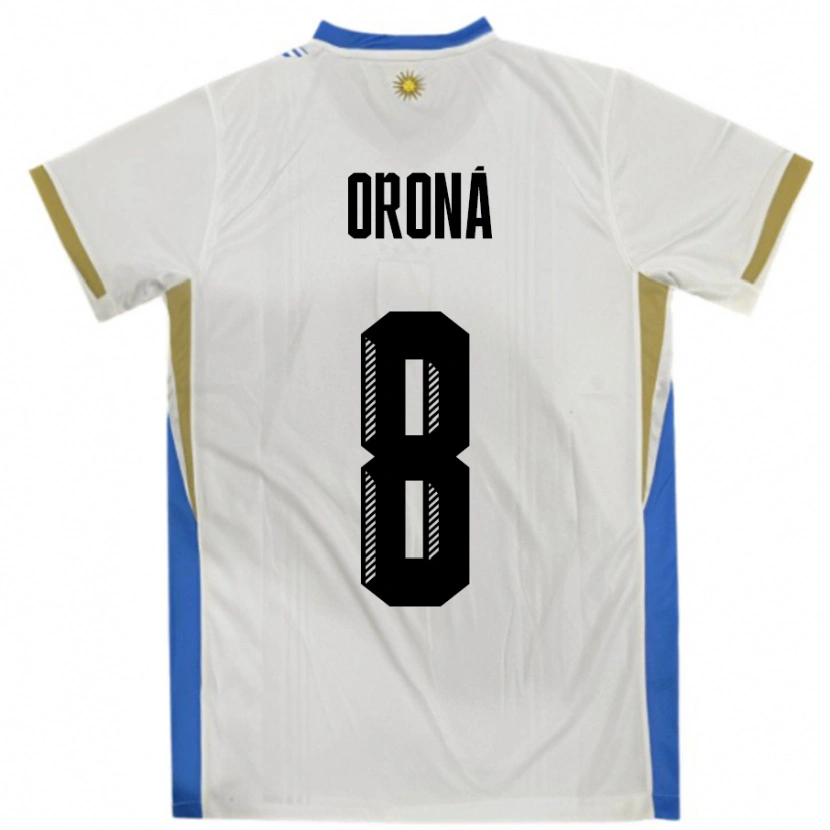 Danxen Criança Camisola Uruguai Marco Oroná #8 Branco Azul Alternativa 24-26 Camisa