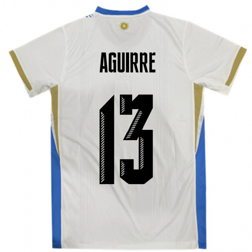 Danxen Criança Camisola Uruguai Joaquin Aguirre #13 Branco Azul Alternativa 24-26 Camisa