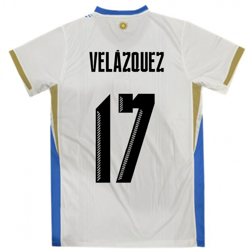 Danxen Criança Camisola Uruguai Ezequiel Velázquez #17 Branco Azul Alternativa 24-26 Camisa