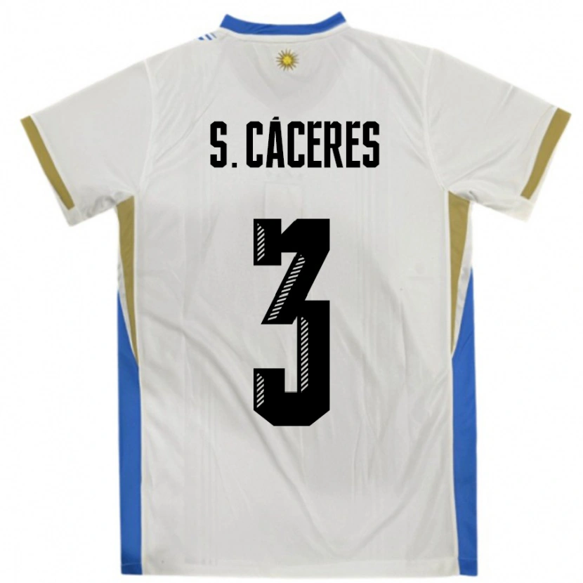 Danxen Criança Camisola Uruguai Sebastian Caceres #3 Branco Azul Alternativa 24-26 Camisa