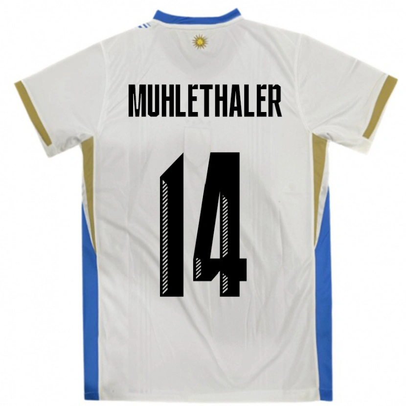 Danxen Criança Camisola Uruguai Stiven Muhlethaler #14 Branco Azul Alternativa 24-26 Camisa