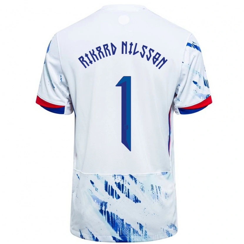 Danxen Criança Camisola Noruega Oskar Rikard Nilsson #1 Branco Azul Alternativa 24-26 Camisa