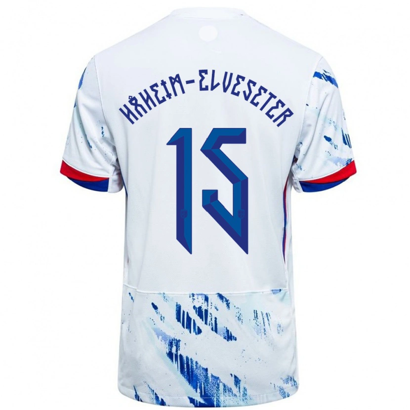 Danxen Criança Camisola Noruega Martin Håheim-Elveseter #15 Branco Azul Alternativa 24-26 Camisa