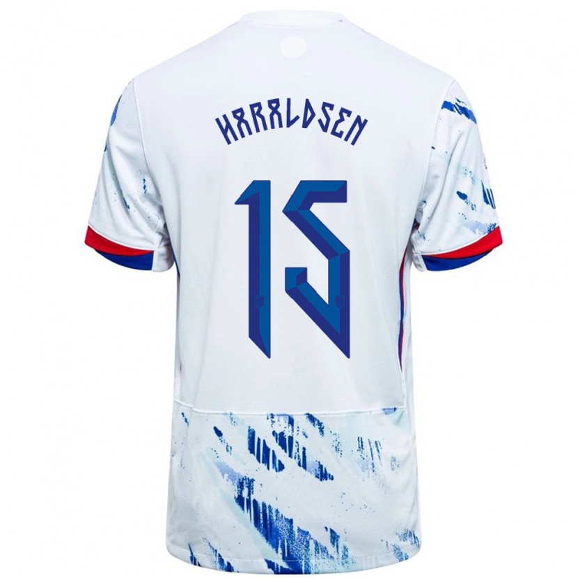 Danxen Criança Camisola Noruega Henrik Haraldsen #15 Branco Azul Alternativa 24-26 Camisa