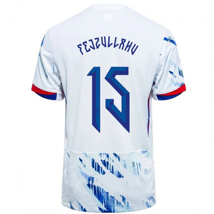 Danxen Criança Camisola Noruega Arigon Fejzullahu #15 Branco Azul Alternativa 24-26 Camisa