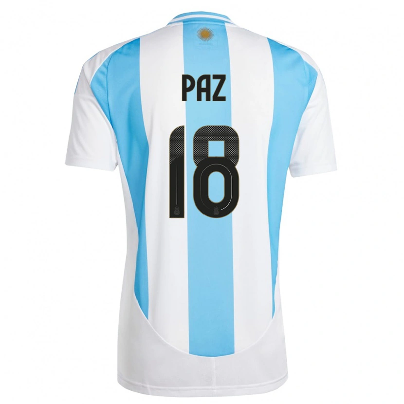 Danxen Homem Camisola Argentina Nico Paz #18 Branco Azul Principal 24-26 Camisa