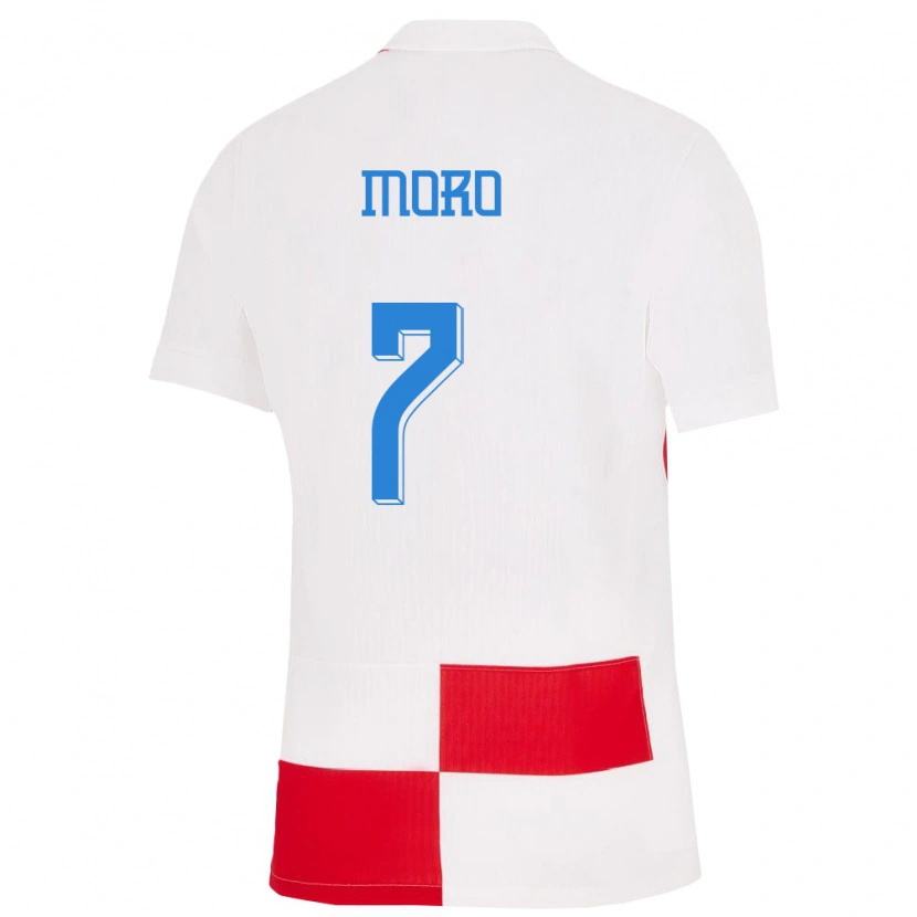 Danxen Homem Camisola Croácia Nikola Moro #7 Branco Vermelho Principal 24-26 Camisa