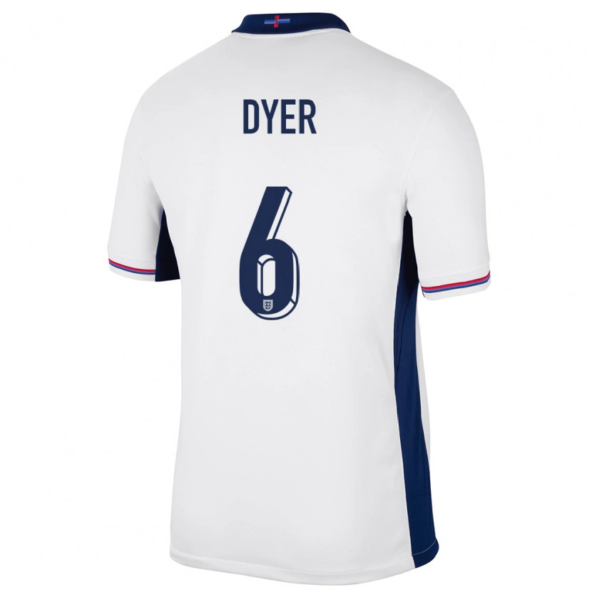 Danxen Homem Camisola Inglaterra Kiano Dyer #6 Branco Principal 24-26 Camisa