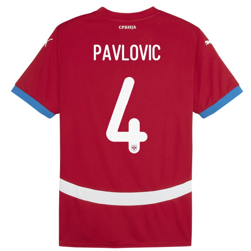 Danxen Homem Camisola Sérvia Andrej Pavlovic #4 Vermelho Principal 24-26 Camisa