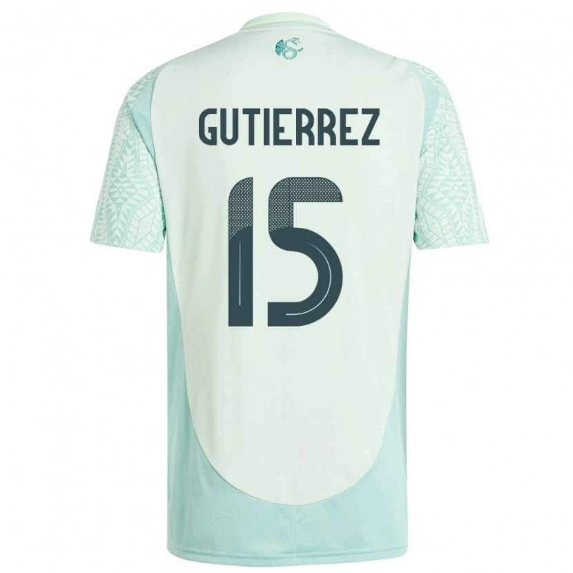 Danxen Homem Camisola México Alexis Gutiérrez #15 Linho Verde Alternativa 24-26 Camisa