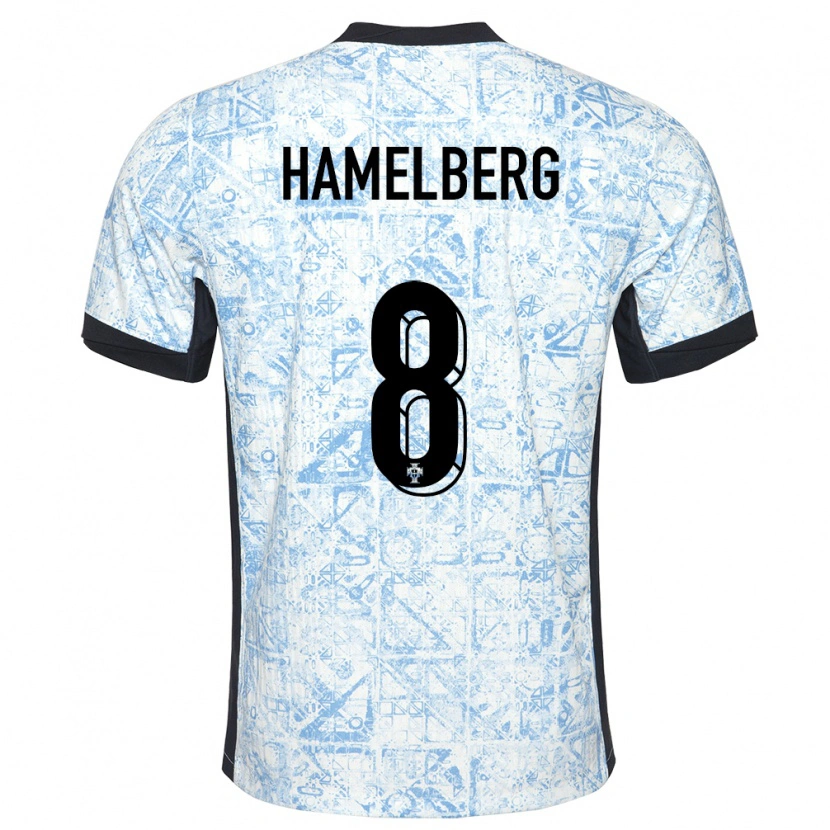 Danxen Homem Camisola Portugal Eric Hamelberg #8 Azul Creme Alternativa 24-26 Camisa
