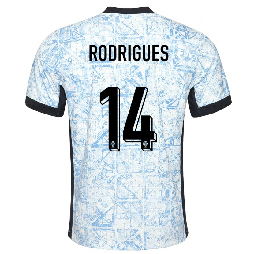 Danxen Homem Camisola Portugal Diego Rodrigues #14 Azul Creme Alternativa 24-26 Camisa