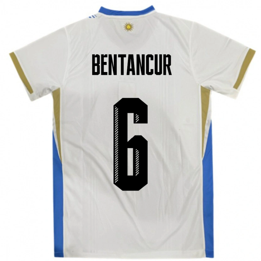 Danxen Homem Camisola Uruguai Rodrigo Bentancur #6 Branco Azul Alternativa 24-26 Camisa
