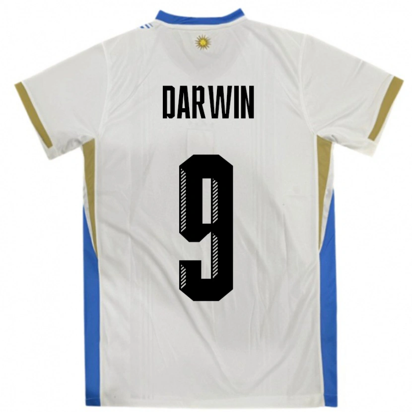 Danxen Homem Camisola Uruguai Darwin Núñez #9 Branco Azul Alternativa 24-26 Camisa