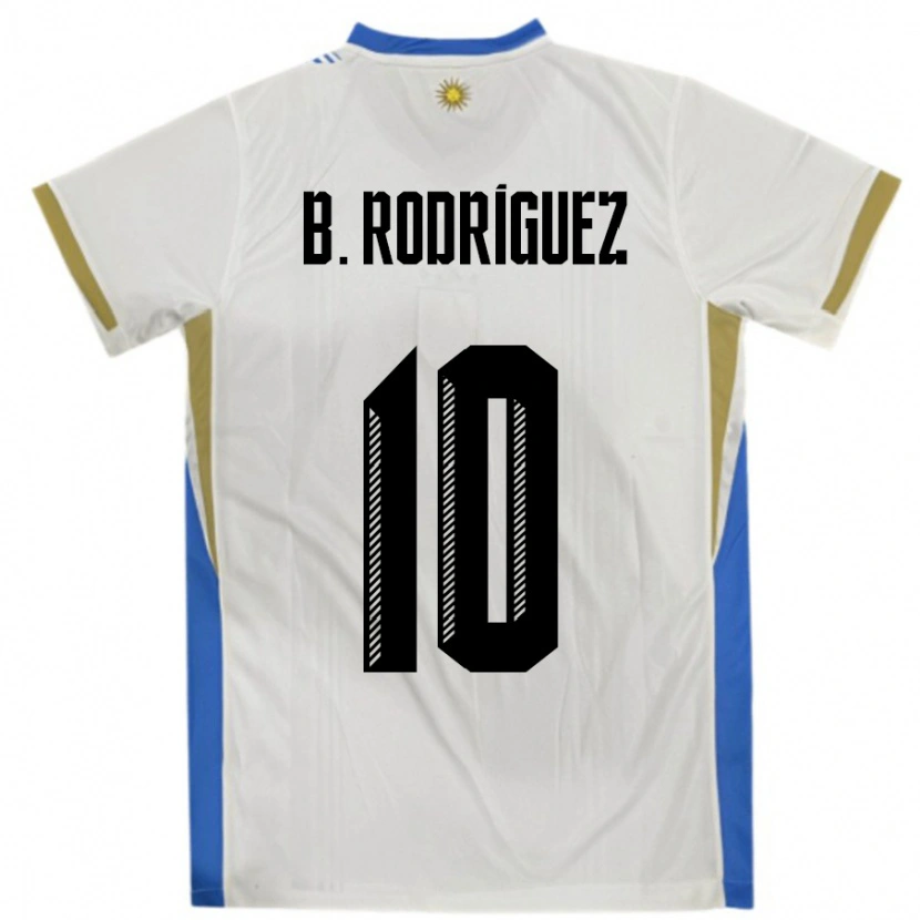 Danxen Homem Camisola Uruguai Brian Rodríguez #10 Branco Azul Alternativa 24-26 Camisa