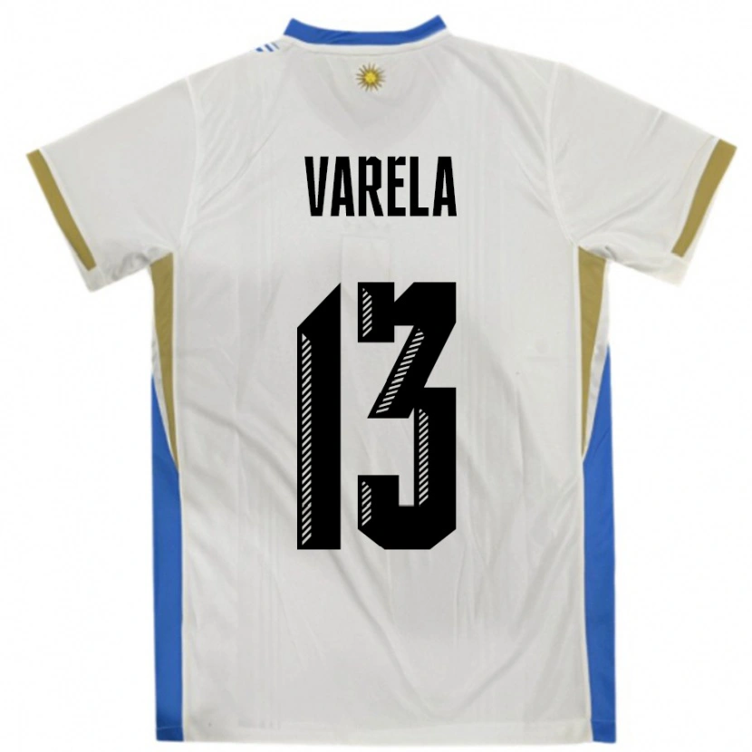 Danxen Homem Camisola Uruguai Guillermo Varela #13 Branco Azul Alternativa 24-26 Camisa