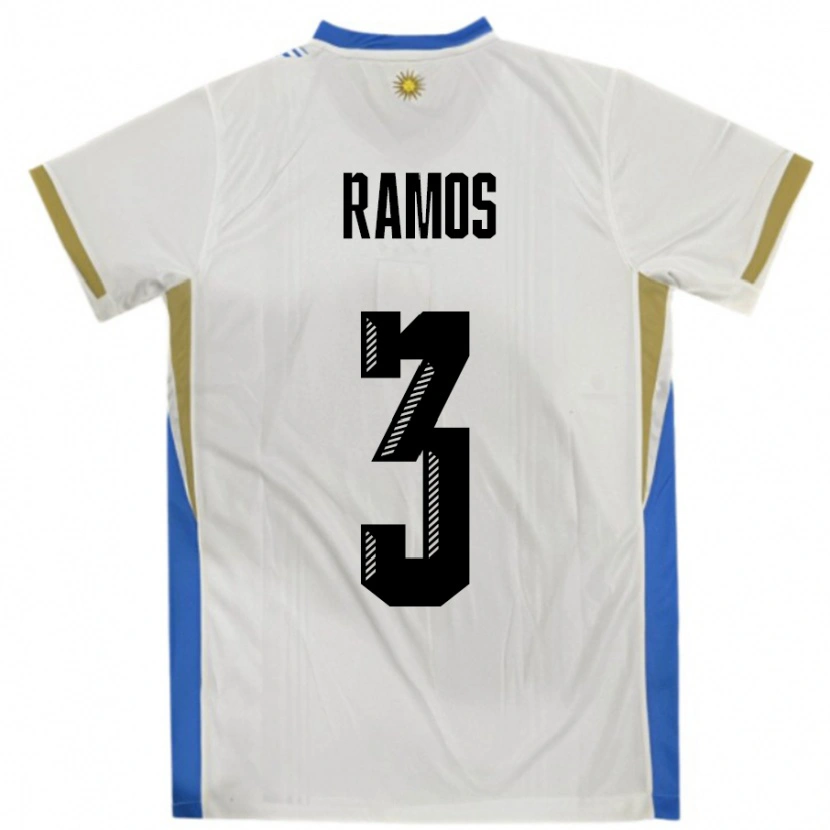 Danxen Homem Camisola Uruguai Nicolás Ramos #3 Branco Azul Alternativa 24-26 Camisa