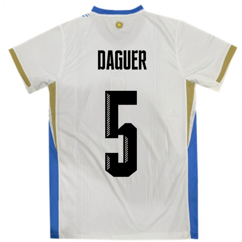 Danxen Homem Camisola Uruguai Julio Daguer #5 Branco Azul Alternativa 24-26 Camisa