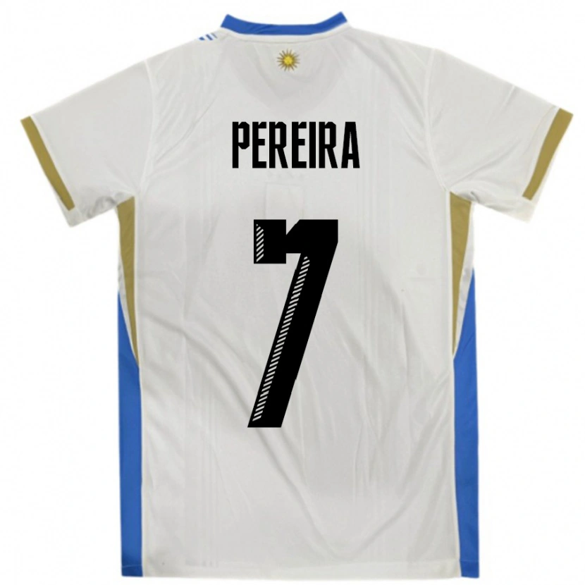 Danxen Homem Camisola Uruguai Bruno Pereira #7 Branco Azul Alternativa 24-26 Camisa