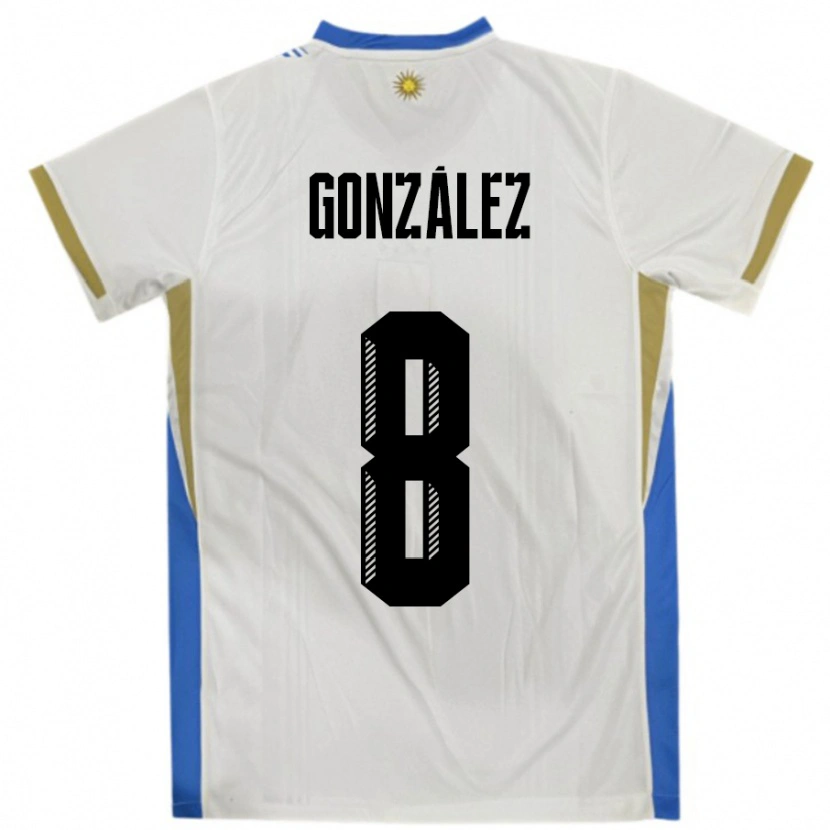 Danxen Homem Camisola Uruguai Luciano Gonzalez #8 Branco Azul Alternativa 24-26 Camisa