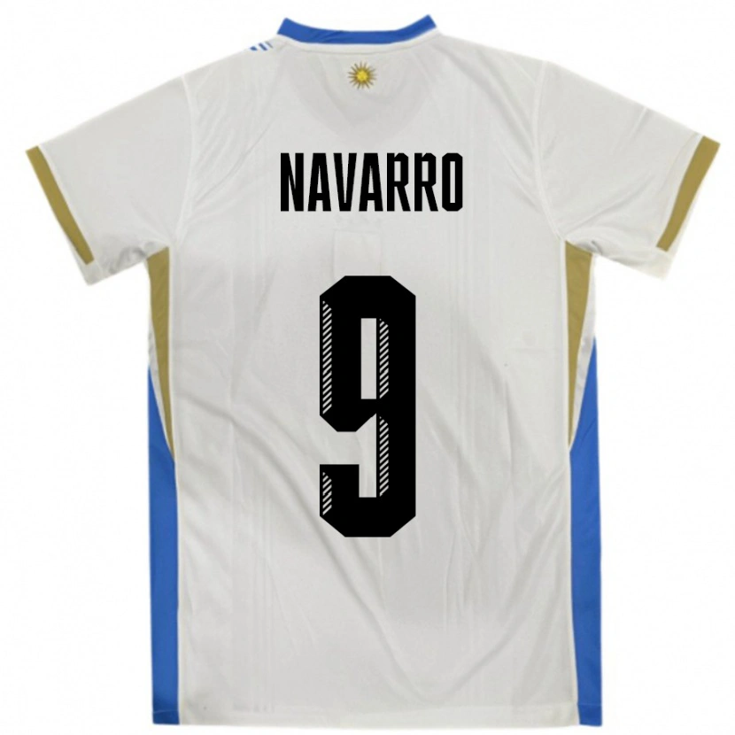 Danxen Homem Camisola Uruguai Lautaro Navarro #9 Branco Azul Alternativa 24-26 Camisa