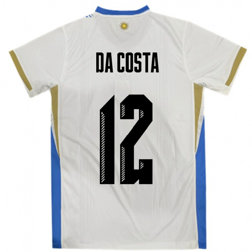 Danxen Homem Camisola Uruguai Paulo Da Costa #12 Branco Azul Alternativa 24-26 Camisa