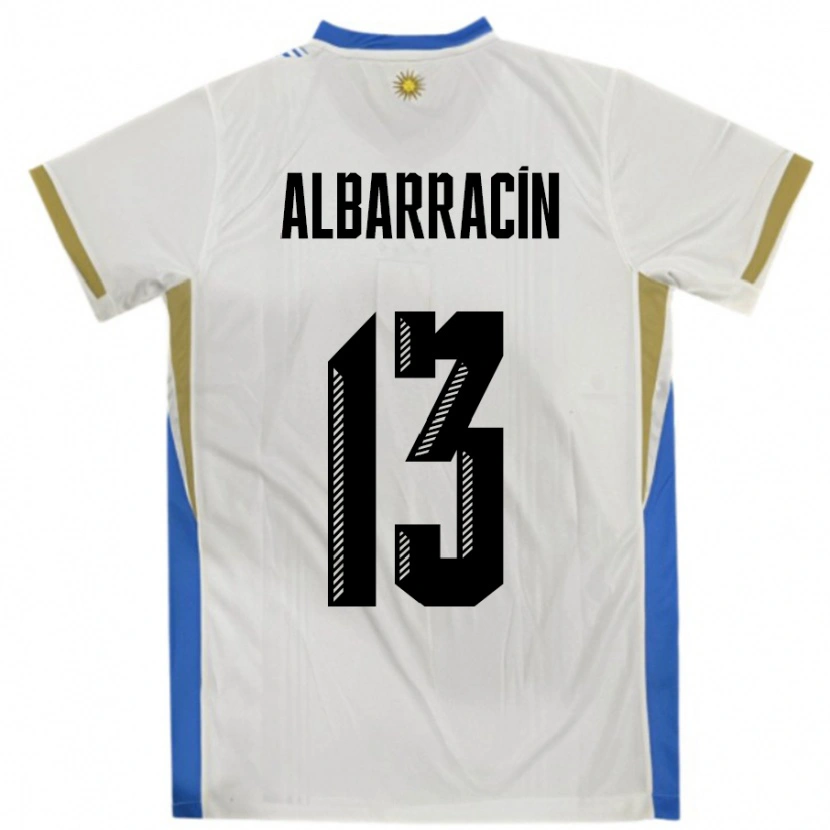 Danxen Homem Camisola Uruguai Agustín Albarracín #13 Branco Azul Alternativa 24-26 Camisa