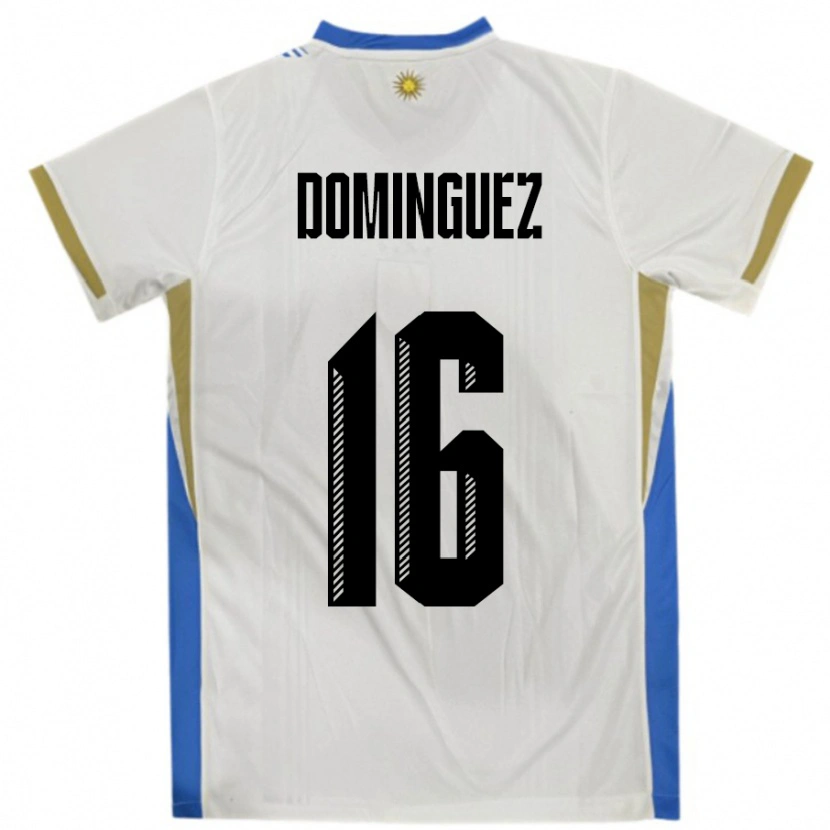 Danxen Homem Camisola Uruguai Facundo Dominguez #16 Branco Azul Alternativa 24-26 Camisa