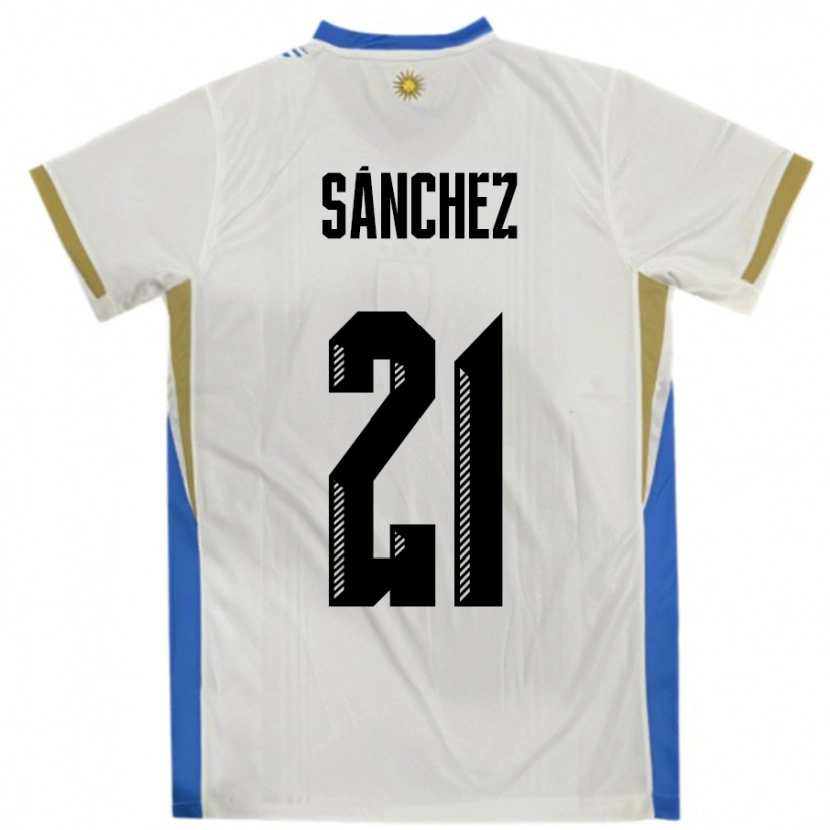 Danxen Homem Camisola Uruguai Renzo Sánchez #21 Branco Azul Alternativa 24-26 Camisa