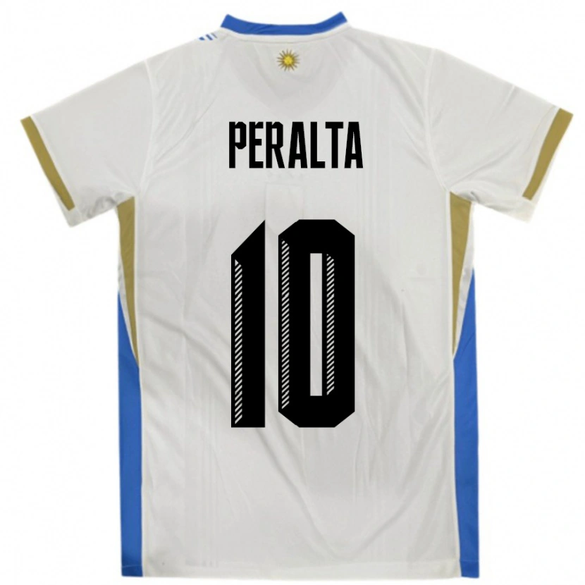 Danxen Homem Camisola Uruguai Mateo Peralta #10 Branco Azul Alternativa 24-26 Camisa