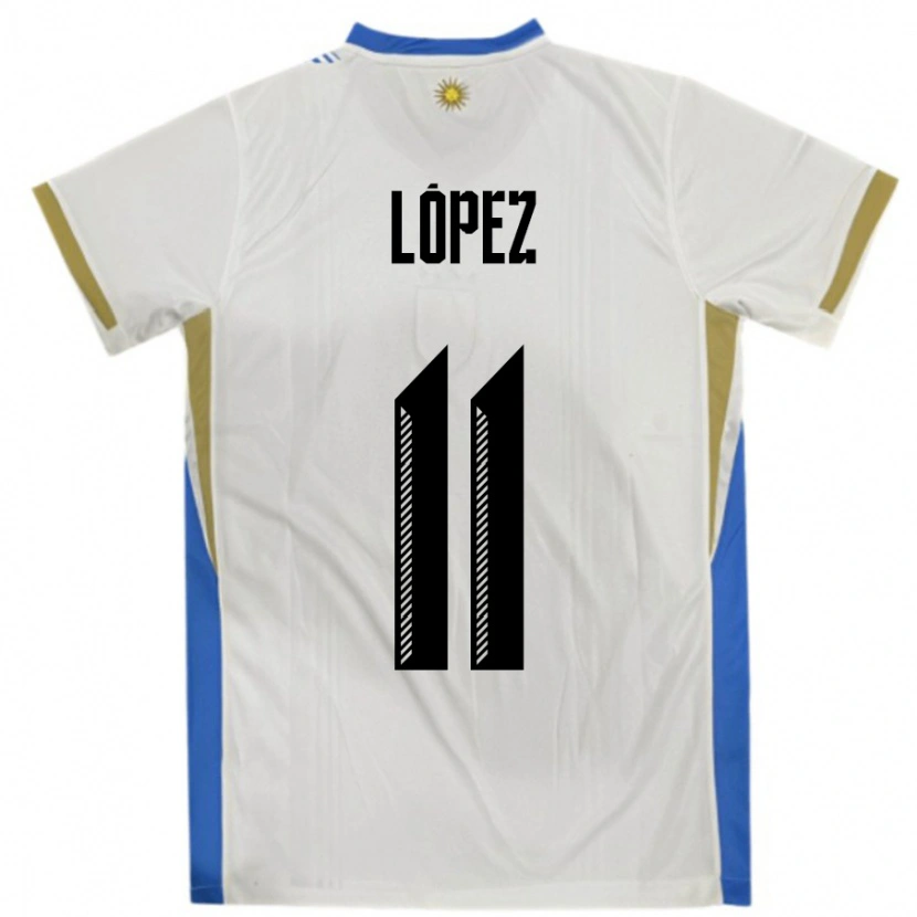 Danxen Homem Camisola Uruguai Guillermo Lopez #11 Branco Azul Alternativa 24-26 Camisa
