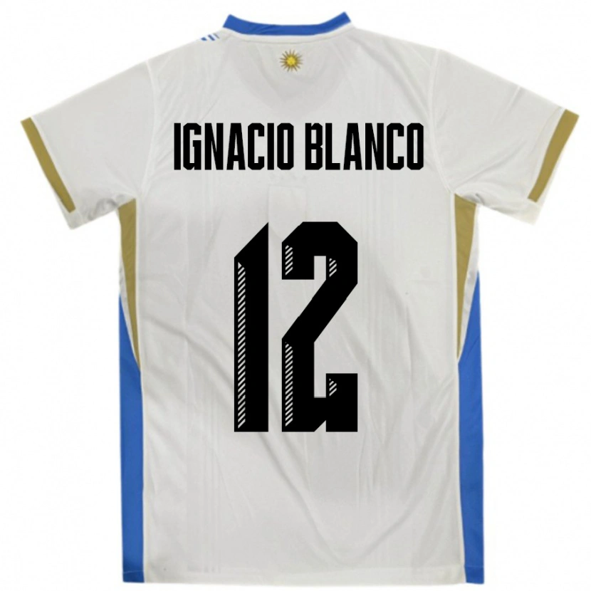 Danxen Homem Camisola Uruguai Juan Ignacio Blanco #12 Branco Azul Alternativa 24-26 Camisa
