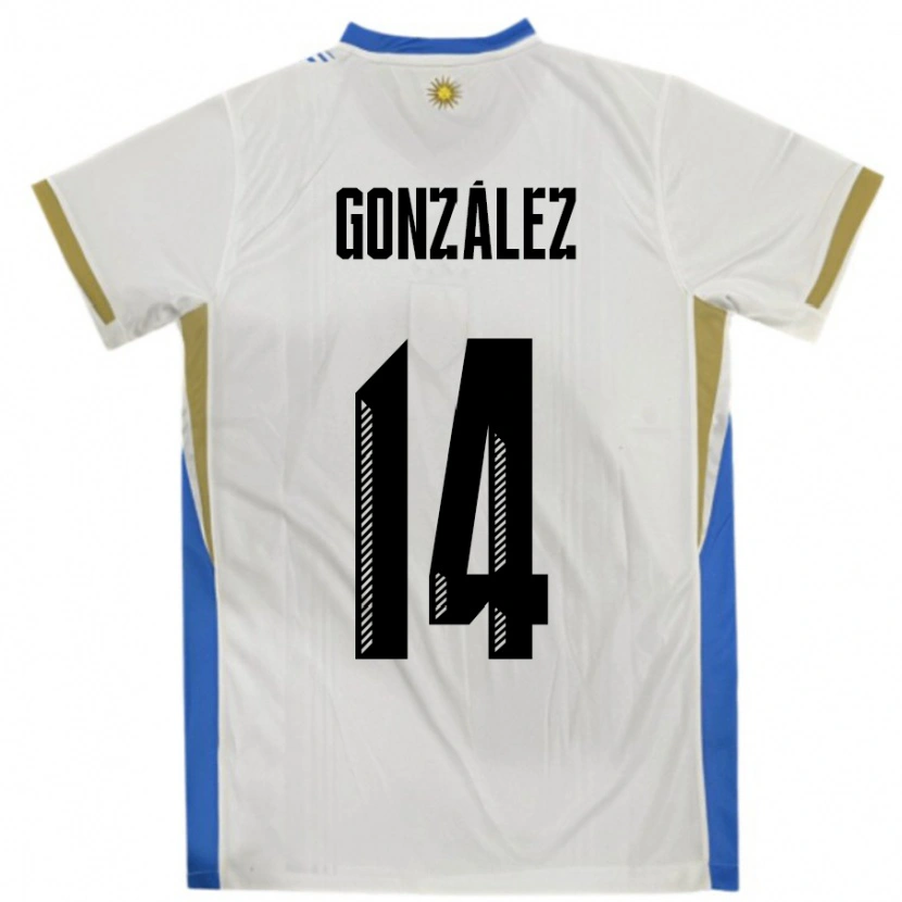 Danxen Homem Camisola Uruguai Pilar Gonzalez #14 Branco Azul Alternativa 24-26 Camisa